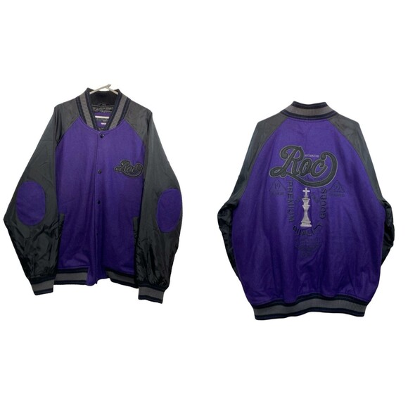 Vtg Rocawear Jacket Mens 3X Purple Black Bomber Varsity Black Kings Hip Hop 1999
